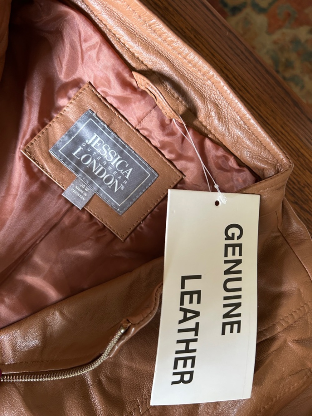 Women’s Brown Leather Zip-Front Jacket by Jessica London NWT - Picture 5 of 7